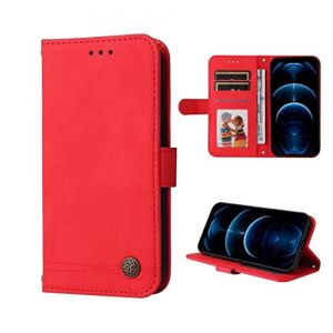 SEAHAI Cuir Coque pour Motorola Moto G55 5G, Très Mince Étui Portefeuille [Blocage RFID] [Fentes pour Cartes] Antichoc PU/TPU Housse Protection Flip Case - Rouge (Liner-EU, neuf)