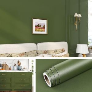 Livelynine Papier Peint Mural Couleur Unie Epais 40CMx10M Lavable Papier Peint Vert Uni Salon Salle de Bain Chambre Papier Adhesif pour Meuble Cuisine Vert Olive Rouleau Adhesif pour Meuble (Livelynine Euro, neuf)