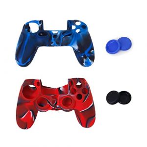Tiuimk Lot de 2 paires de coques de protection en silicone pour manette de PS4 Rouge/noir et bleu (Tinime, neuf)