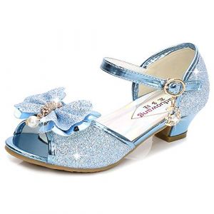New front Chaussures &agrave; Talon Haut Danseuses Fille Chaussure Ballerines Princesse Fille &agrave; Talon Paillette pour D&eacute;guisement Ceremonie Mariage Carnaval F&ecirc;te Sandale Crystal Bling,Bleu,33 EU (New Front, neuf)