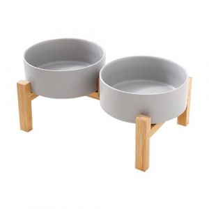 Support sur&eacute;lev&eacute; en bois pour animaux domestiques - Double bol en c&eacute;ramique - Design anti-basculement - Bol de grande capacit&eacute; pour chats et chiens - Gamelle sur&eacute;lev&eacute;e en c&eacute;ramique avec support en (SSIFDCXXIHPI, neuf)