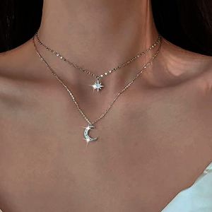 Atentuyi Collier Ras Du Cou Boho Avec Étoile De Lune En Cz Collier Étoile Du Nord En Argent Collier Pendentif Lune Collier Étoile De Lune En Cz Collier Lune En Strass Bijoux Pour Femmes Adolescentes (Atentuyi, neuf)