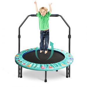 Trampoline de Fitness 92 cm pour Adultes et Enfants avec Poignée Réglable - Mini Trampoline de Fitness Pliable avec Rembourrage de Sécurité pour l'intérieur - Entraînement Cardio(Vert) (Forroby Store, neuf)