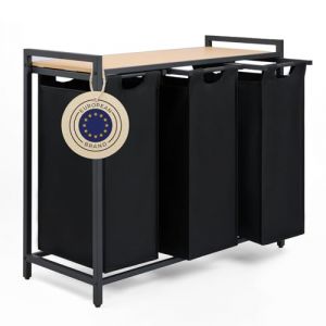 Blumtal panier a linge 3 compartiments - meuble de salle de bain avec effet bambou - panier a linge 3 compartiment - étagère en métal - bac deux sections avec cadre métallique sur pieds - teinte noire (Everbrent, neuf)