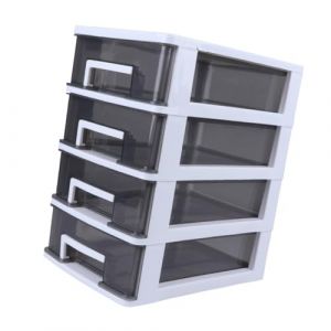 Cabilock Armoire de Rangement Plastique Tiroirs 4 Couches Moyen Format Blanc et Noir Transparent Organisateur Bureau Cosm&eacute;tiques Multifonction Meuble Rangement Tiroir (Nadine Quick, neuf)
