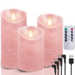 AiiBowy Bougies LED Rechargeables USB [3 PCS] Bougies LED Flamme Vacillante, Telecommande, Bougies d'ext&eacute;rieur, Sans Flamme, Bougies Piliers pour D&eacute;coration Halloween, No&euml;l - Rose (HuuFan Shop, neuf)