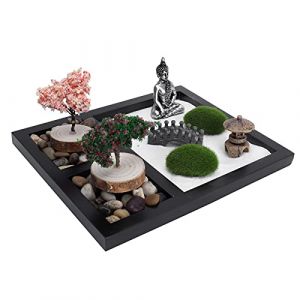Tissting Mini Jardin Zen Table de Sable Statue de Bouddha 21.4 x 17.5 cm Kit de Bac à Sable Zen, 12 Pcs Kits D'Ornement Miniatures Style Japonais Plateau de Bureau Décoration Artisanale (Auppicio, neuf)