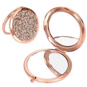Dewocke Miroir Maquillage Poche, 7cm Miroir de Poche avec Grossissement x1 / x2, Miroir De Poche avec Cristal Or Rose, Rond Miroir Pliable & Portable, Miroir Double Face de Poche pour Femmes Filles (Dewoxi, neuf)