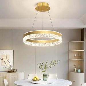 Aleaty LED lustre nouveau moderne haut de gamme Restaurant lustre cristal acrylique dimmable télécommande rond lustre anneau plafonnier (or) (YAOHUIUK, neuf)
