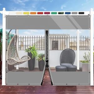 SDLLG Rideaux de s&eacute;paration Transparents avec &oelig;illets, en PVC - 0,5 mm - pour Pavillons, pergola, balcons, Jardins, Garage, Potence - 2 x 2,2 m (H x L) - Gris - avec 1 Fermeture &eacute;clair (SDLLG Flagship Store, neuf)