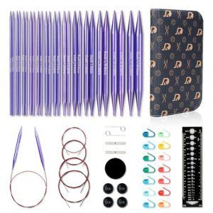 RUIDI Kit d'Aiguilles &agrave; Tricoter, Aiguilles Circulaires Interchangeables en Aluminium avec &Eacute;tui et Accessoires, 13 Paires d'Aiguilles Circulaires (13cm), tailles 2,75mm &agrave; 10mm (Violet) (Goule, neuf)