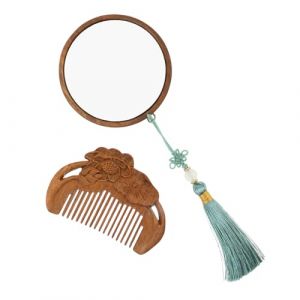 Healvian Set de Miroir &agrave; Main et Peigne Bois Sculpt&eacute; Miroir de Voyage Portable et Pr&eacute;cis &Eacute;l&eacute;gant pour Usage Ext&eacute;rieur et Domestique (Le Sengyu, neuf)