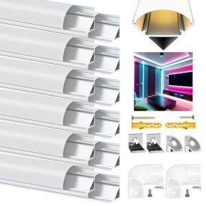 Angdarun Profilé Aluminium Led, 12 * 1m Canal Aluminium Led En Pour Bandes à Led/Ruban Led, Profilés En Aluminium Avec Couvercle Blanc CrèMe, Canal Led Et Diffuseur Led Avec Embouts (Angda, neuf)