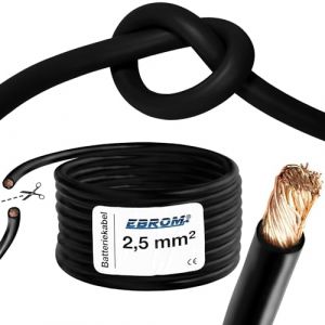 EBROM Câble de batterie très flexible Hi-Flex (Hi Flex) 2,5 mm² - Vendu au mètre en noir - Très flexible - Gaine en PVC (70 ± 5 Shore) 99,9 % cuivre OFC 2,5 mm² - Câble de démarrage, câble de charge (EBROM, neuf)