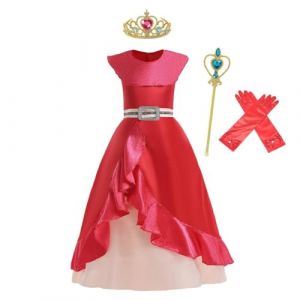 Lito Angels Deguisement Costume Robe Princesse Elena avec Accessoires pour Enfant Filles Taille 9-10 ans, Rouge (étiquette en tissu XL) (Lito Angels FR, neuf)