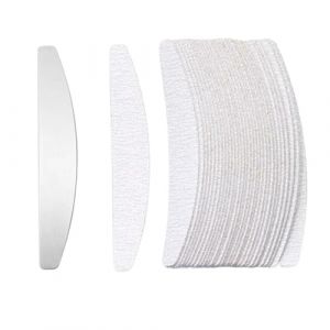 AQXYQAZZ Lot de 100 Limes à Ongles de Rechange, Grain 80/100/180/240, tampons de Papier de Verre Gris Demi-Lune avec poignée en métal, Limes durables Amovibles(80 Grit) (lanmancc, neuf)