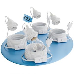Greate 4x Douille E27 avec c&acirc;ble et interrupteur blanc 5 m&egrave;tres - Socle ampoule E27, prise max. 60W 250V - Suspension luminaire, porte douille ampoule (ABSINA GmbH, neuf)