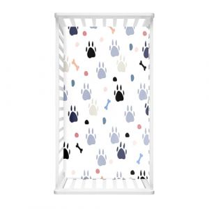 Odot Drap Housse pour Lit de B&eacute;b&eacute;, Motif Imprim&eacute; Patte de Chien Draps Housses Enfants Prot&egrave;ge Matelas Extensible pour Fille et Gar&ccedil;on, Berceau, Lit Parapluie (Imprim&eacute; Patte de Chien,60x120x20cm) (Odot, neuf)