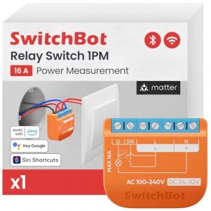 SwitchBot Matter Relais interrupteur 1PM, Module de relais interrupteur avec mesure de puissance, Interrupteur Wi-Fi&Bluetooth Fonctionnant avec Alexa/Apple Homekit/Google Home, 2.4GHz (SwitchBot, neuf)