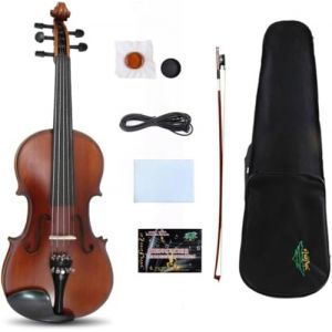 WUQIMUSC Violon &eacute;lectrique acoustique &agrave; 5 cordes 4/4 en &eacute;pic&eacute;a massif fabriqu&eacute; &agrave; la main avec &eacute;tui et archet (couleur marron) (amzyinfente, neuf)