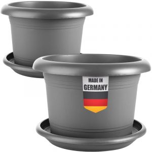 Centi Lot de 2 pots de fleurs grand format avec soucoupe - Diam&egrave;tre : 70 cm - Anthracite - Grand pot de fleurs d'ext&eacute;rieur - R&eacute;sistant aux intemp&eacute;ries - Fabriqu&eacute; en Allemagne (2friends GmbH, neuf)