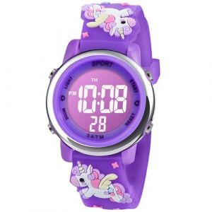 Vicloon Montre Enfant Fille Garcon, Montre Enfant Numérique Sport, 30M Etanche Multifonction Électronique Montres 7 Couleur LED Rétro Eclairage pour 3-12 Ans Enfants Fille Garçon (Violet Foncé) (BEST-SELLER5, neuf)