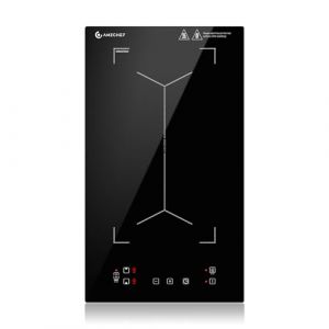 AMZCHEF Plaque à induction avec zones flexibles, plaque de cuisson 2 feux,9 niveaux de puissance, chauffage intermittent, panneau au design tendance, sécurité enfant et minuterie, 3300W,Noir (Pasapair Appliance EU, neuf)