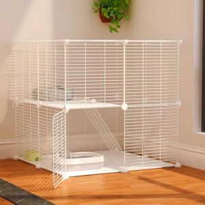AUTO HIGH Enclos d'intérieur pour Chat à Faire soi-même avec Fil métallique Dense, Parc à 2 Niveaux avec 2 Portes et 1 échelle pour Furet, Chaton, Lapin, Chinchilla, Dimensions : 70 x 70 x 70 cm. (AUTO HIGH SIRU, neuf)