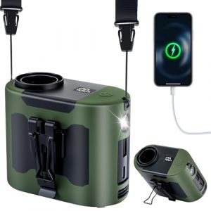 POPERFUN Ventilateur Portable 14800mAh 40H, Ventilateur de Taille 5 Vitesses 16000RPM avec Lumière LED Ventilateur de Cou à Mains Libres for Extérieur, Chantier, Ferme,Voyage, Pêche（vert） (Quliri OÜ, neuf)