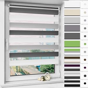 Magiea Store Enrouleur Jour Nuit sans Percage, Rideau Jour Nuit, Protection Solaire, Facile à Installer avec Clips, Protéger la Vie Privée, 50l x 120L cm(Largeur du Tissu 46),Blanc-Gris-Anthracite (Cheeysl, neuf)