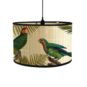 Morbuy Abat Jour en Bambou, Motif Oiseau Style Vintage Diamètre 30cm Abat-Jour Lampe Tambour Abat Jour Pour Lampe de Table Abats-Jour Lampe Sur Pied pour Décoration Chevet Murale (Perroquet vert) (Morbuy, neuf)