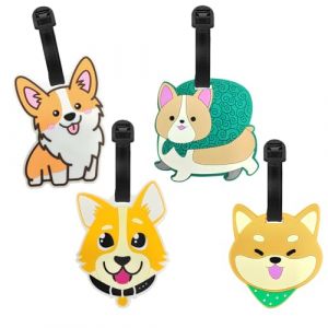 Etiquette Valise Voyage Avion, 4pcs Corgi Etiquette Bagage Valise Chien Dessin Animé Porte Etiquette Valise Enfants Etiquettes Valise Voyage Étiquettes de Valise Étiquettes de Sac (Le chien Corgi) (Cheerful Picks, neuf)