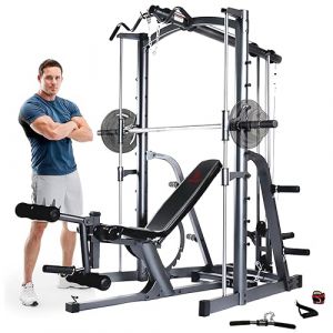 Marcy MWB1282 Platinum, Rack &agrave; Squat avec Barre guid&eacute;e Smith, Banc de Musculation avec Leg Extension, Cage de Musculation Multifonction avec poulies Haute et Basse, Barre EZ Pulldown (fitnessdigital., neuf)