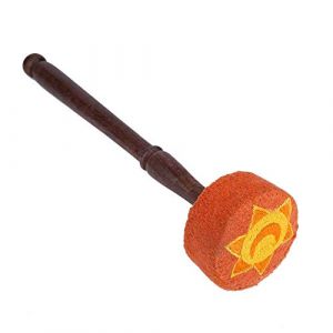 Bâton de maillet, tambour fait main en bois dur tambour feutre de laine tambour bâton de percussion maillet pour bouddhisme tibétain bol chantant 28x7cm/11.0x2.7in(Orange) (Magwen-Z, neuf)