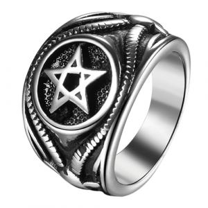 JewelryWe Bague Chevalière Homme Biker: Bague en acier inoxydable Satanique Style Biker Sombre Chevalière Homme Pentagramme du Diable et Chèvre - Cadeau Anniversaire ou la Fête des Pères (JewelryWe Bijoux, neuf)