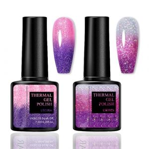 Lot de 2 vernis &agrave; ongles en gel UV &agrave; changement de couleur - Changement de temp&eacute;rature avec effet scintillant - Changement de couleur violet et rose - Vernis &agrave; ongles Soak Off UV LED Nail Art (MEIRUHUA, neuf)