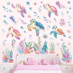 decalmile Stickers Muraux Sous la Mer Tortue Autocollant Mural Algues Poisson Océan Marine Corail Décoration Murale Chambre Enfants Salle de Bain Bébé Pépinière (DecalMile Direct, neuf)