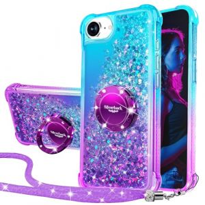 Silverback Coque pour iPhone 16e, Téléphone en Silicone Paillette avec Support à Anneau pour Filles, Etui de Protection en Gel Liquide pour iPhone 16E - Violet (Miss Arts -FR, neuf)