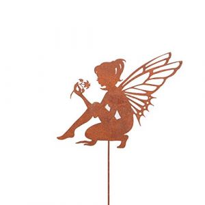 UNUS Statuette de Fée en métal rouillé, Piquet Jardin, Figurine décorative, Elfe Assis sur bâton, 18x15cm (Petit) décoration Fleur (UNUS Living, neuf)