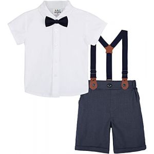 mintgreen Ensembles B&eacute;b&eacute; Gar&ccedil;on, Nouveau N&eacute;e Blanc Chemise Pantalon Bapt&ecirc;me C&eacute;r&eacute;monie Tenue Manche Courte Costume avec Jarretelle, 12-18 mois (A&J DESIGN, neuf)