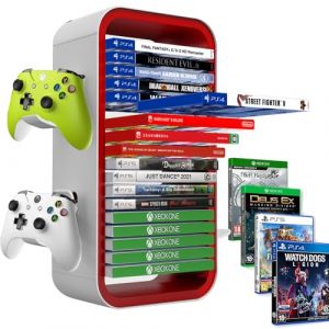 Niciksty Tour de Stockage de Jeu pour PS5/ Xbox Series S & X/Switch, Tour de Rangement Universelle pour Jeux, Étagère de Rangement pour 24 CD et 4 contrôleurs (WanHuoJCOM, neuf)