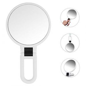 Miroir de maquillage double face grossissant 5 x/1x, miroir &agrave; main avec poign&eacute;e pliable, miroir de courtoisie compact pour filles, femmes, beaut&eacute;, sac &agrave; main, voyage, &agrave; suspendre, petite poche (Ayada Technology, neuf)