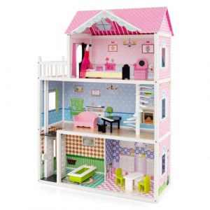 GOPLUS Maison de Poupée, Maiosn de Luxe pour Enfants à 3 Étages, Maison de Rêve à 5 Pièces avec 10 Accessoires, Ascenseur Fonctionnel et Escalier Rotatif, Cadeau pour Enfant 3+ Ans, 80 X 33 X 114 CM (Augenstern24, neuf)