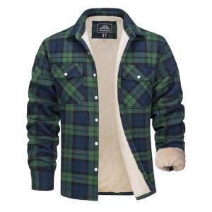 MAGCOMSEN Veste Chemises Polaire &agrave; Carreaux pour Hommes, Manteau d'Hiver Thermique Chaud en Flanelle pour l'Ext&eacute;rieur, le Travail D&eacute;contract&eacute;, &agrave; Doublure Sherpa Boutonn&eacute; Devant, Vert, XL (MAGCOMSEN SHOP, neuf)