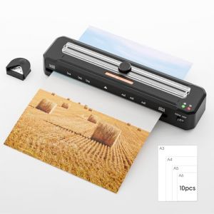 Crenova Plastifieuse A3, Chauffe rapide, Modes &agrave; chaud et &agrave; froid, plastifieuse tout format en A3/A4/A5/A6 avec 10 pochettes et Arrondisseur d&rsquo;angles, noir (Gbargain FR, neuf)