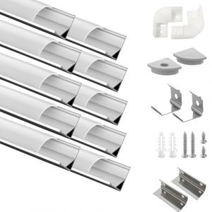 Efishine Pack de 10 Profil&eacute;s LED Aluminium 10 x 1 m, Profil&eacute;s Aluminium en Forme de V avec Couvercle Laiteux, Embouts et Support de Fixation pour Bandes, Installation Tr&egrave;s Facile (EFishine, neuf)