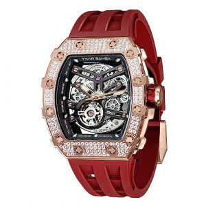 TSAR BOMBA Montre Homme Automatique Squelette Mécanisme Apparent pour Homme Montre de Luxe Tonneau Saphir Etanche 50M Résistant Marque Rectangulaire Plongee Sport Militaire Cadeau Homme (TSAR BOMBA OFFICIAL STORE, neuf)