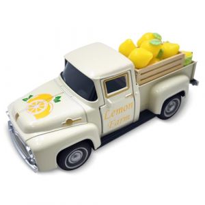 Decoration de Citron, D&eacute;coration de Camion en M&eacute;tal avec 10 Citrons Artificiel et Caisse en Bois Id&eacute;aux pour la Maison, D&eacute;coration de F&ecirc;te, Centres de Table, Vitrine de Magasin, Cuisine, Cr&egrave;me (Oriaolen, neuf)