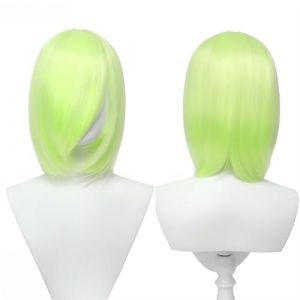 Perruque Bob universelle 30cm/11.8 pouces, perruque courte multicolore sans style avec bouton intérieur for Cosplay bricolage fête d'halloween bal de promo(Bright green) (LEDUODUO, neuf)