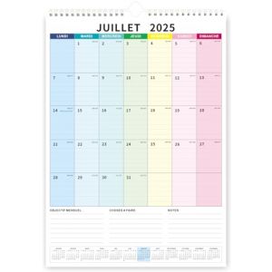 Saiwiimody Calendrier Familial 2025 2026 Mural Grand Format Juillet‌ 2025 à Dec. 2026 Mensuel Famille Organisée Planificateur Organisateur 43 x 31 cm, Coloré (Saiwiimody, neuf)